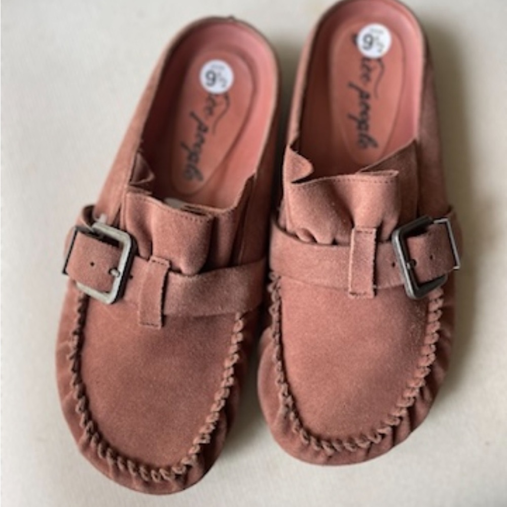 Free People Pink and Red Mules with Buckle Closure